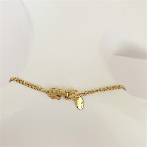 GIVENCHY Vintage Enamel 'G' Station Necklace Black Gold - Picture 6 of 12